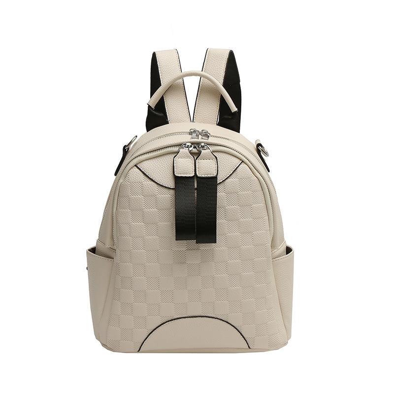 Grid Lady Fashion Backpack - PU Leather - High-end Style - Travel Mini - Simple and Elegant - Trendy Women's Shoulder Bag