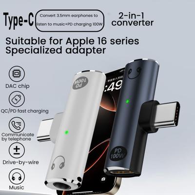 USB C uz 3,5 mm audio ligzdas adapteris ar PD100W ātru