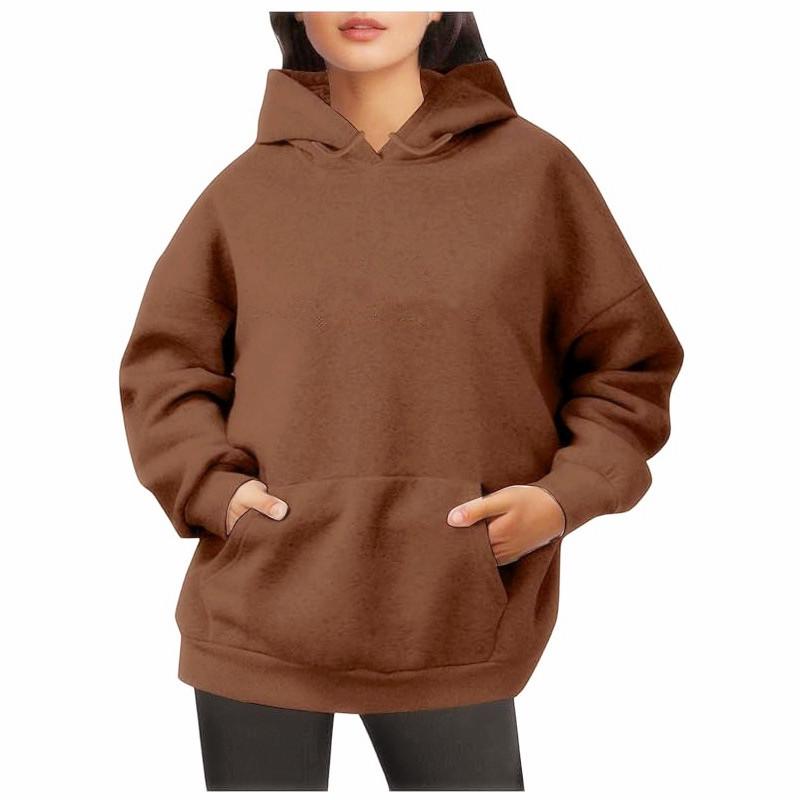 Women's European/American Style Casual Solid Color Plus Velvet Loose Hooded Sweatshirt for Autumn/Winter 2024