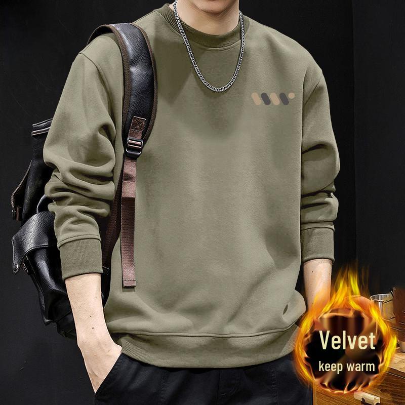 Men's Winter Hoodie: Round Neck, Plus Velvet, Thickened, Trendy, Heavyweight for Autumn and Winter.