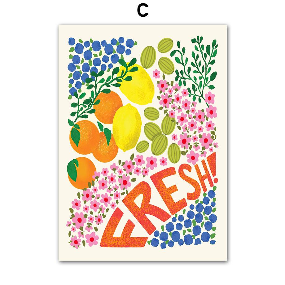 Boho Vas Blommor Katt Citron Frukt Abstrakta Affischer Och Tryck Väggkonst Kanvasmålning Hotell Bar Bild för Vardagsrumsinredning