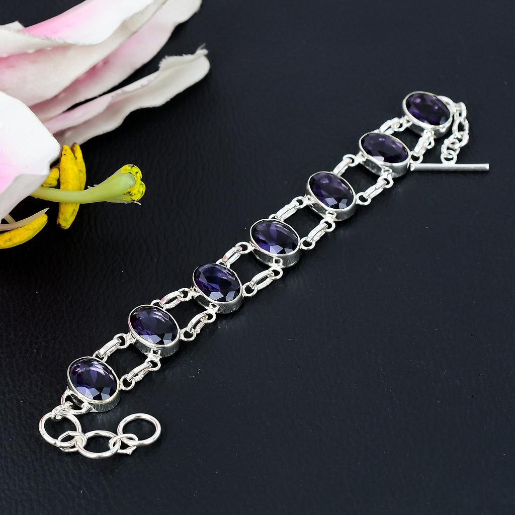 Amethyst Gemstone Handmade 925 Sterling Silver Jewelry Bracelet 7-8" KG-306