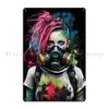 Girl With Gas Mask Zombie Soldier with Gasmask Metal Plaque Retro Wall Cave Wall Decor Designs Wall Plaque Tin Sign Poster