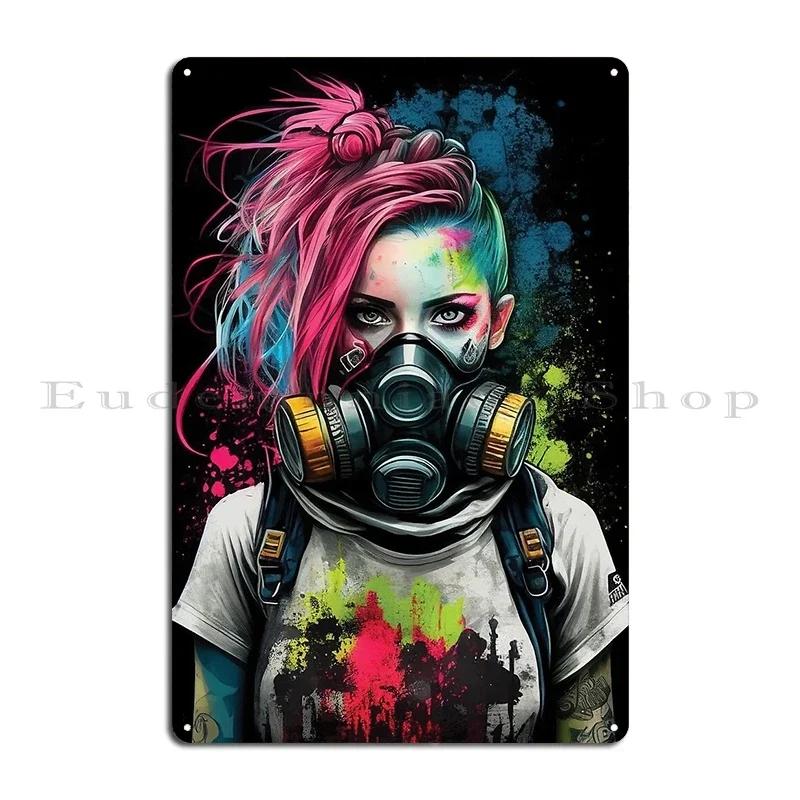 Girl With Gas Mask Zombie Soldier with Gasmask Metal Plaque Retro Wall Cave Wall Decor Designs Wall Plaque Tin Sign Poster
