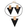 Geometric Rectangle Triangle Pendant Necklace Set With Black Cord Chain Stud Earrings Women