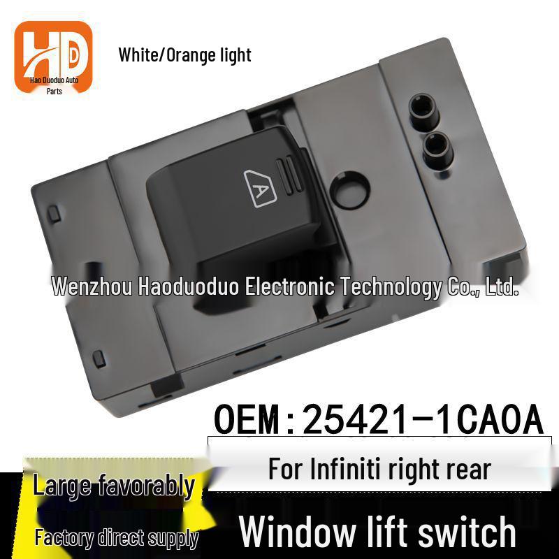 Infiniti Right Rear Power Window Switch with White-Orange Light (Part Number: 25421-1CA0A) Electric