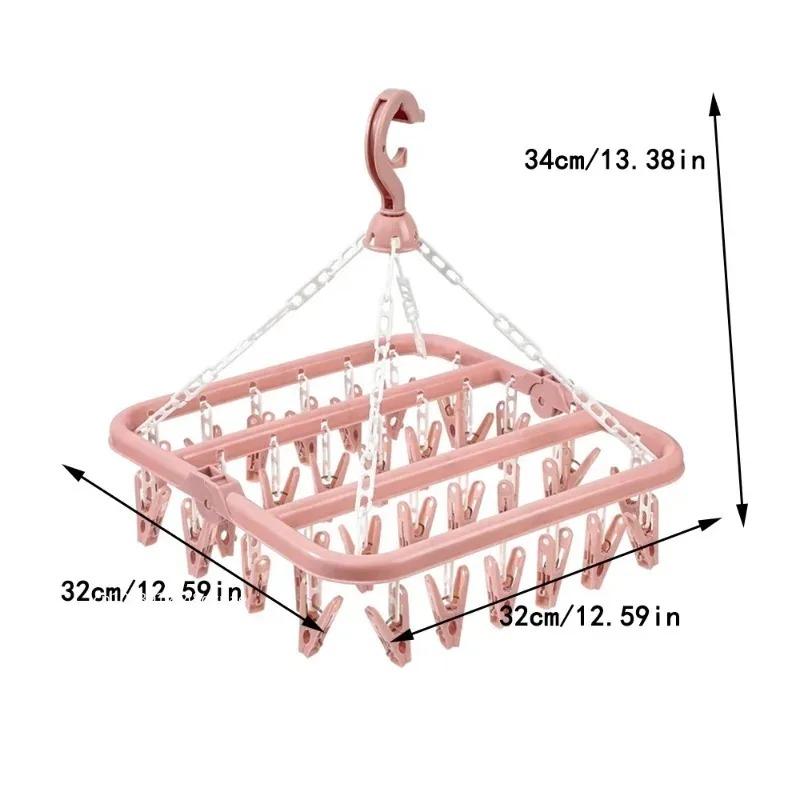 1/2/3/4pcs Clothes Drying Hanger With 32 Clips Multifunctional Household Windproof Socks' Clip Drying Rack Drying Hanger
