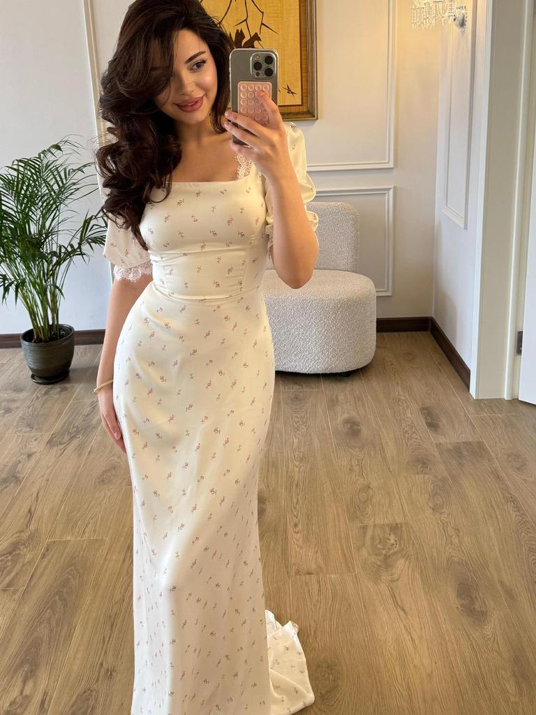 2025 Spring Fairy Style Women's Slim Tie-Up Satin Lace Dress