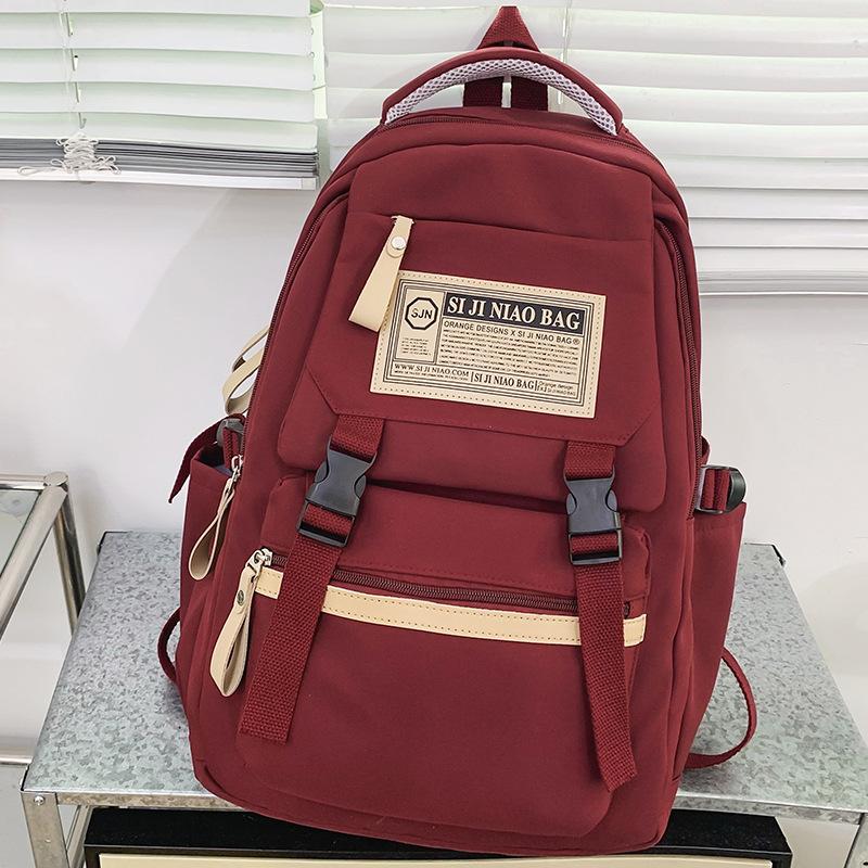Primary School Girl College Student Burgundy Backpack High School Student Junior High School Boy Backpack