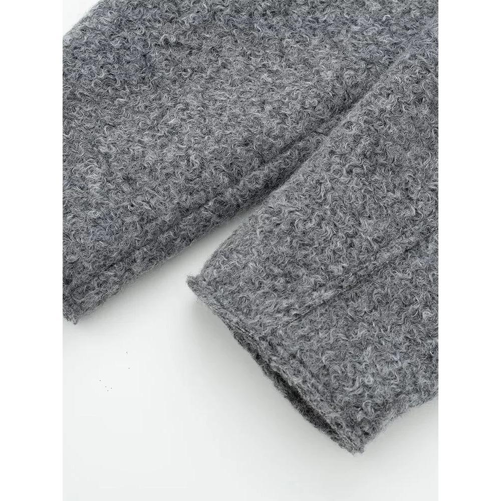 Women Fashion with Pockets Grey Front Zipper Jackets Vintage Lapel Neck Long Sleeves Female Chic Lady Outfits