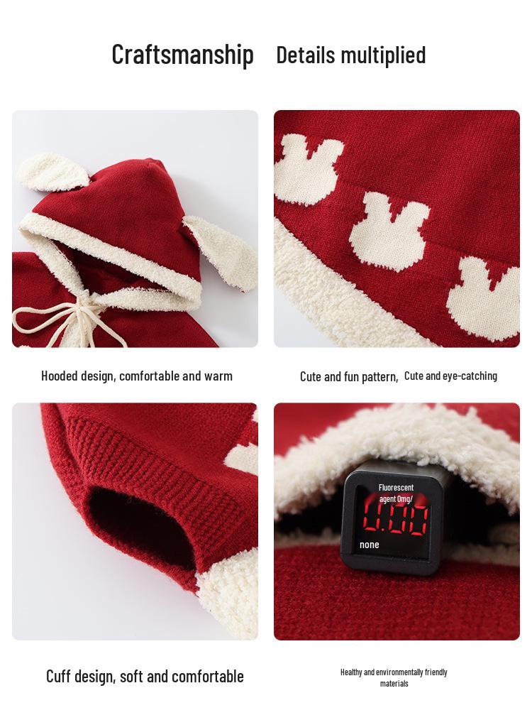 DUUDUU 2025 Red New Year Knit Sweater Coat & Cape for Toddler Girls