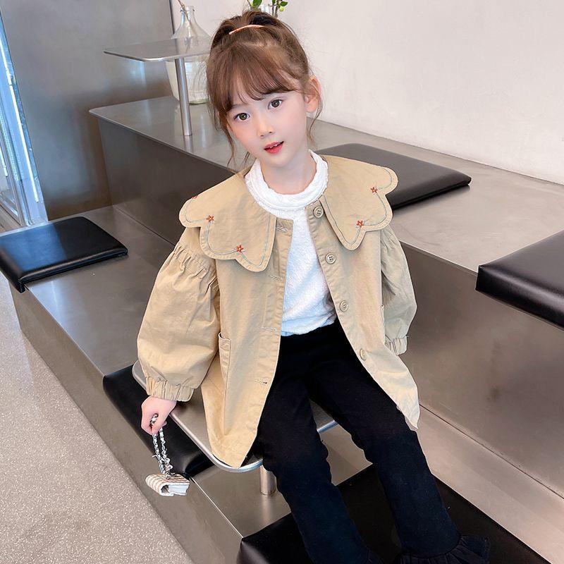 

Autumn 2026 Girls Stylish Korean Trench Coat with Doll Collar - Long Sleeve Children s Jacket for Spring and Fall 150 бежевий