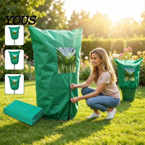 Freeze Proof Plant Sack Winter Cover, Drawstring Protection Bag with Window, Non-woven Thermal Barrier for Fabric Frost Blanket Outdoor Potted Plants