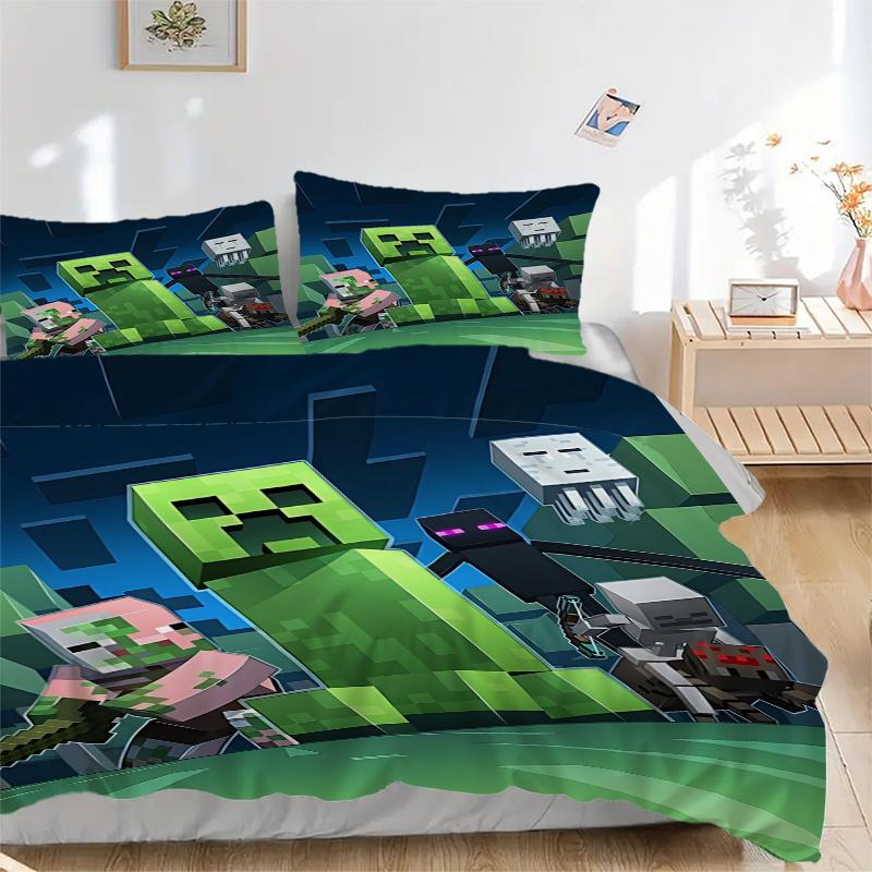 

3 шт. Постельное белье Minecraft Крипер Эндермен Зомби-Дом - Универсальный трехсекционный комплект для спальни, гостевой комнаты, гостиной, отеля - Идеальный подарок 135x200cm