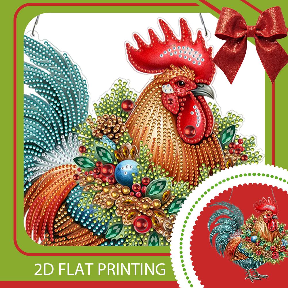 2D/Flat Xmas DIY Diamond Art Acrylic Pendant Wall Door Decoration (Farm Chicken)