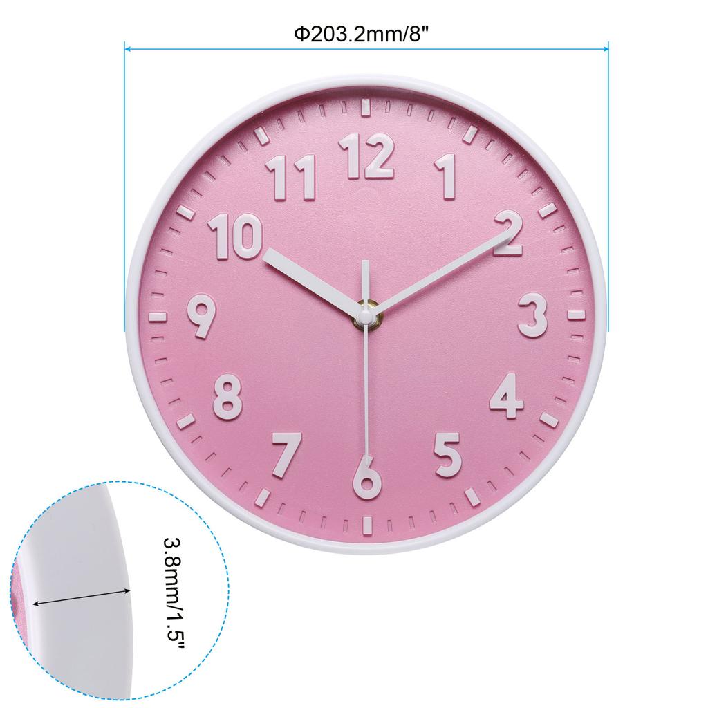 8 Inch Wall Clock 3D Number Quartz Battery Operated Silent Non-Ticking Round Wall Clocks for Office Bedroom Decorative Pink