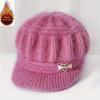 1 piece of women's winter velvet lined hat - soft and warm foldable Christmas knitted hat, elastic and stretchable fit, bow brooch decoration,