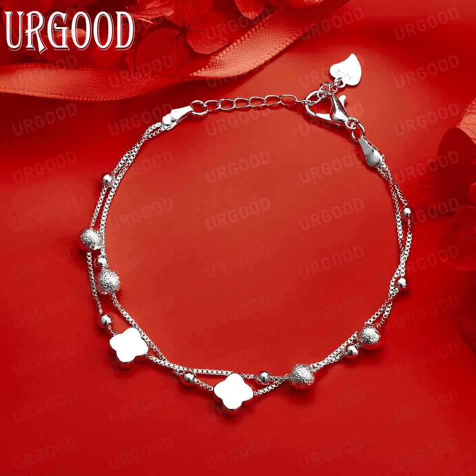 925 Sterling Silver Tassel Antique Bead Side Chain Exquisite Bracelet Gift Jewelry 20CM