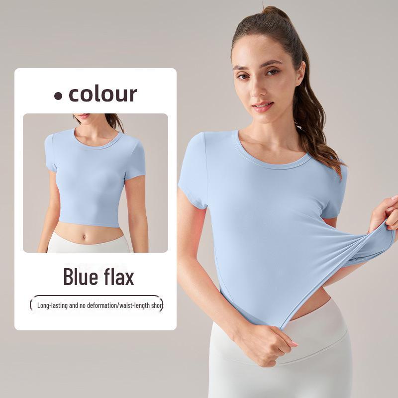 

Женские летние топы для йоги из лайкры с круглым вырезом и коротким рукавом — высокая эластичность, удобная посадка для фитнеса и спорта. 8