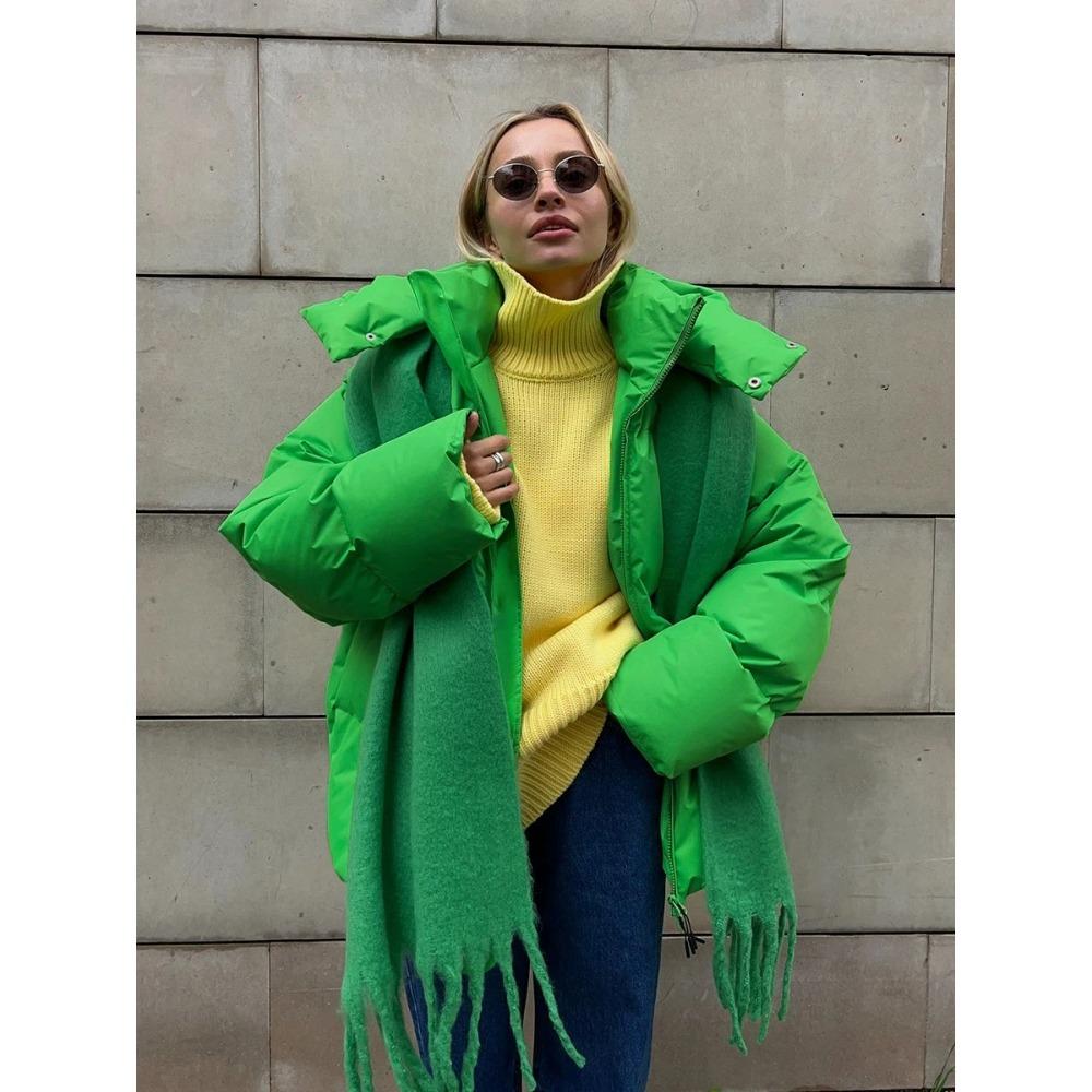 Damen Winter Baumwollmantel Locker Baumwollgepolsterte Jacke Uni Kapuzen Parkas Mantel Weiblicher Puffer-Mantel Winter Oberbekleidung