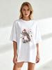 Black Oversized T Shirt With Koi Fish And Flowers Print For Casual Wear