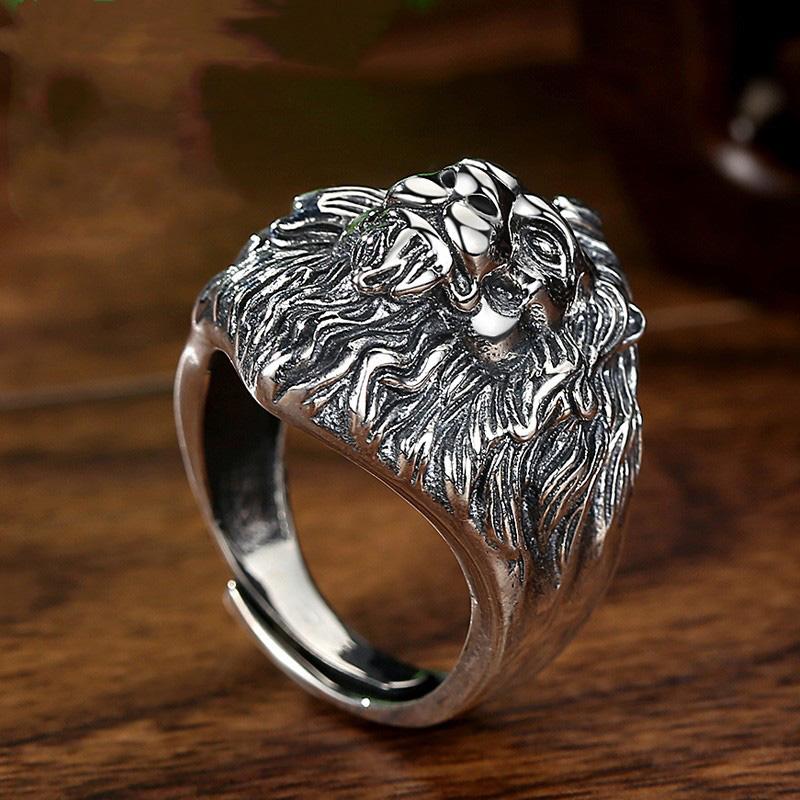 Retro Lion Head Large Ring For Men Silver Color Punk Gothic Open Ring Handmade  Rock Hiphop Biker Accessories Man Gift