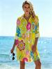 Women's Plus Size New Long Sleeve Printed Shirt Loose Fit Button Collar Beach Printed Shirt, Casual Plus Size Shirt