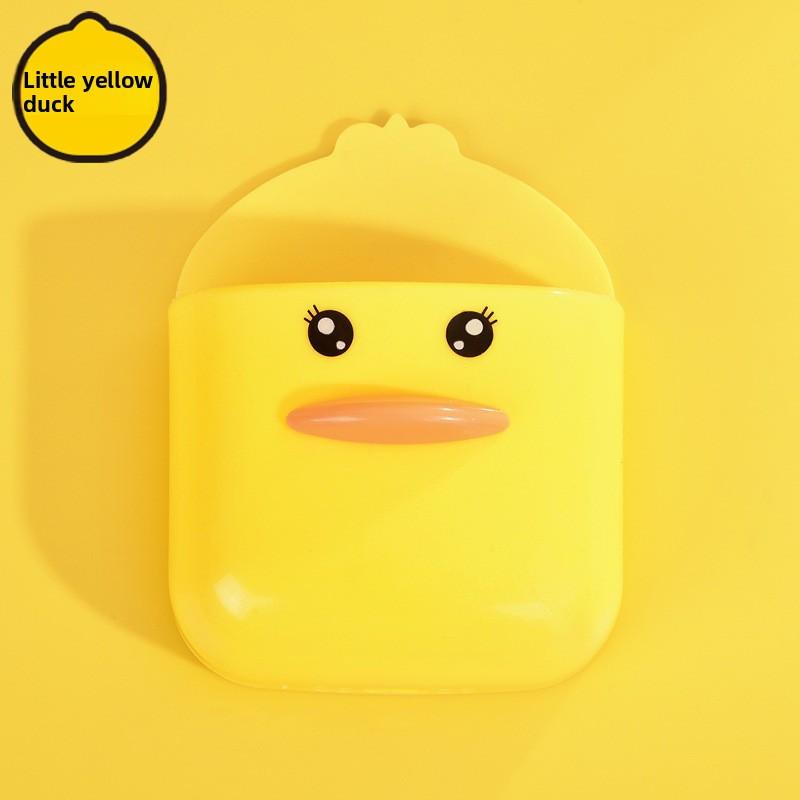 Non-punching Cartoon Yellow Duck Storage Box, Bedside Hanging Stand, Draining Wall-mounted Mobile Phone Charging Stand, Storage Rack