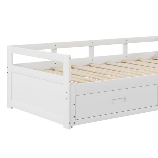 Pull-out Sofa Bed, 78" Convertible Sectional Couch Bed, Modern Wood Couches with Drawers And Slats for Living Room (White)