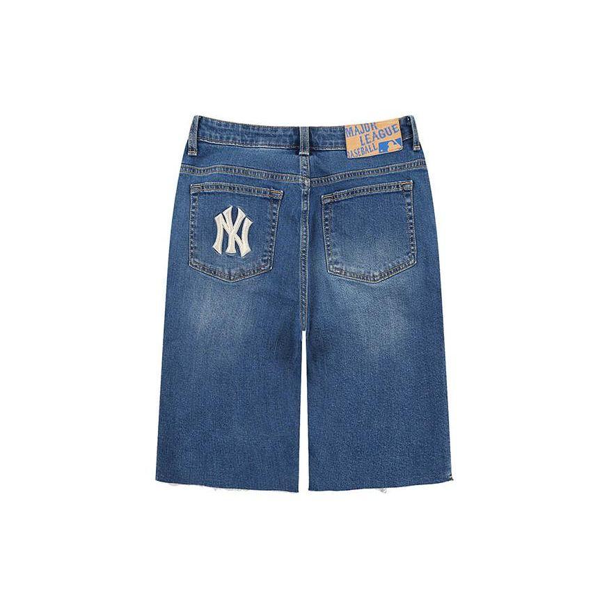 MLB Basic Logo Solid Logo Pattern Embroidered Mid Waist Straight Loose Casual Denim Shorts Women shorts Blue 31DPW3131-50U