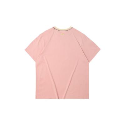 Li Ning Sports Fashion Collection T Shirts Women's Misty Rose Pink Crew Neck Moderate Straight Fit AHSQ246-1