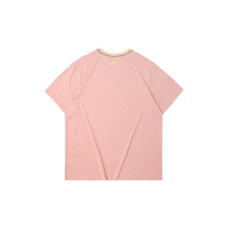 Li Ning Sports Fashion Collection T Shirts Women's Misty Rose Pink Crew Neck Moderate Straight Fit AHSQ246-1