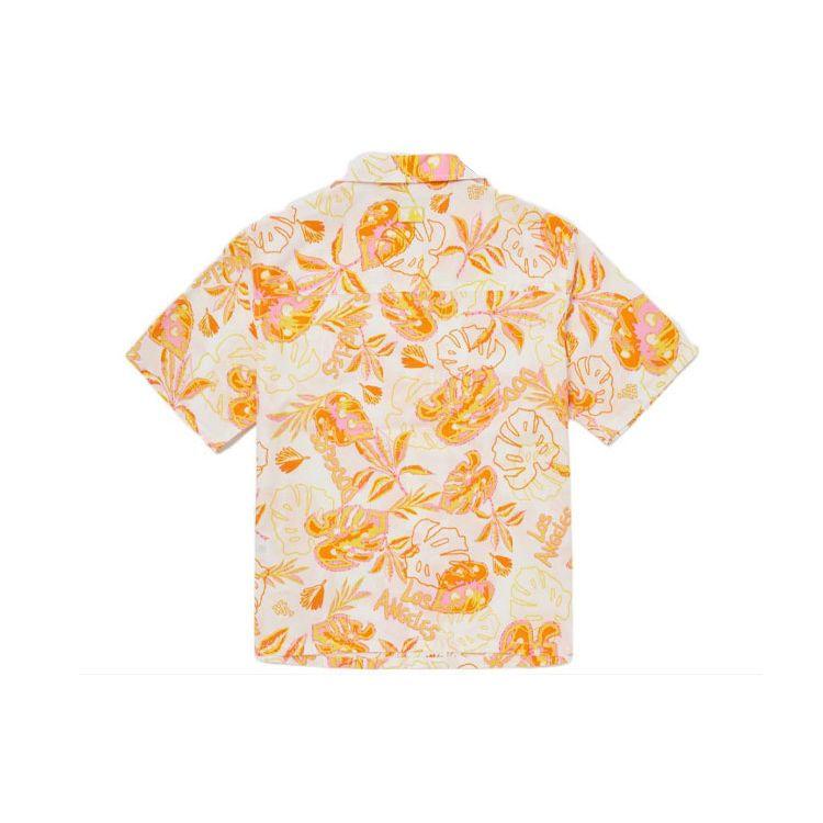 MLB Los Angeles Dodgers Floral Print Loose Fit Woven Short Sleeve Shirt Unisex shirts Orange 3AWS00423-07WHS