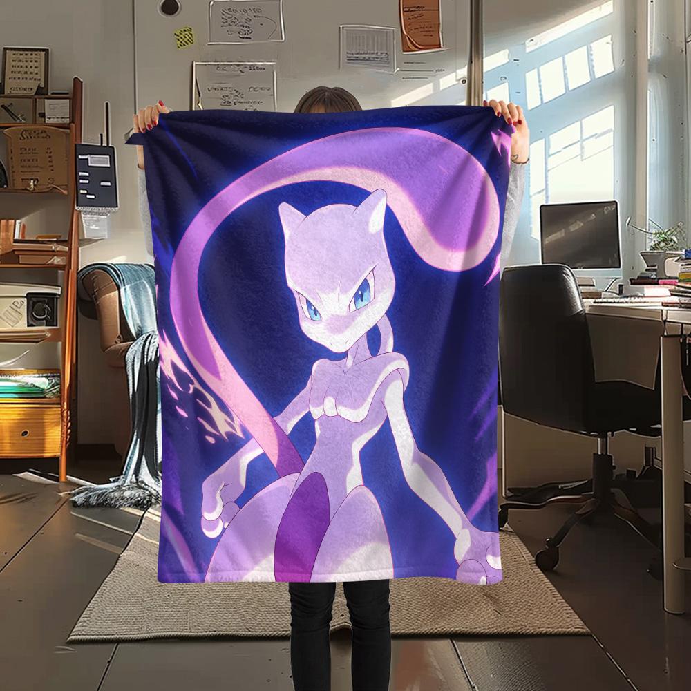 Coperta in Flanella con Stampa Mewtwo, Alta Qualità, Confortevole per Tutte le Stagioni, Arredamento per la Casa, Calore e Comfort