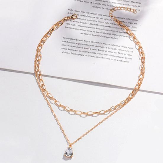 Cubic Zirconia Drop Necklace, Double-Layered Chain Necklace, Elegant Chain Choker Water Drop Pendant Necklace, Jewelry Gift for Women Wife Her
