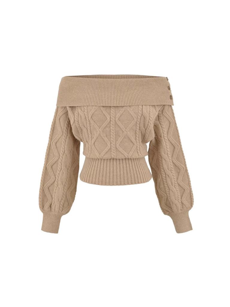 Women's One-Shoulder Sweater - New Korean Style, Waist-Cinching Casual Knit Top