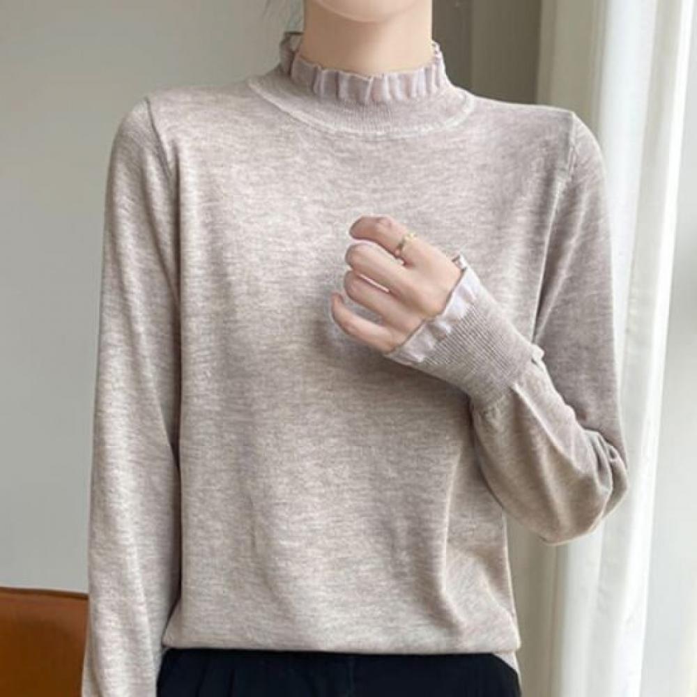 Navava Simple Daily Frill Long Sleeve KniT T shirT Nk2312