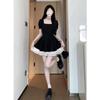 Zipper & Lining: Matsumoto Black Swan Color Block Slimming A-line Little Black Dress