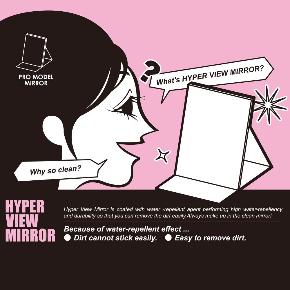 Horiuchi Mirror Industry Hyper View Folding Mirror L clear and portable makeup Made in [Water-repellent] (Black) - Stain-resistant, frameless, wide,