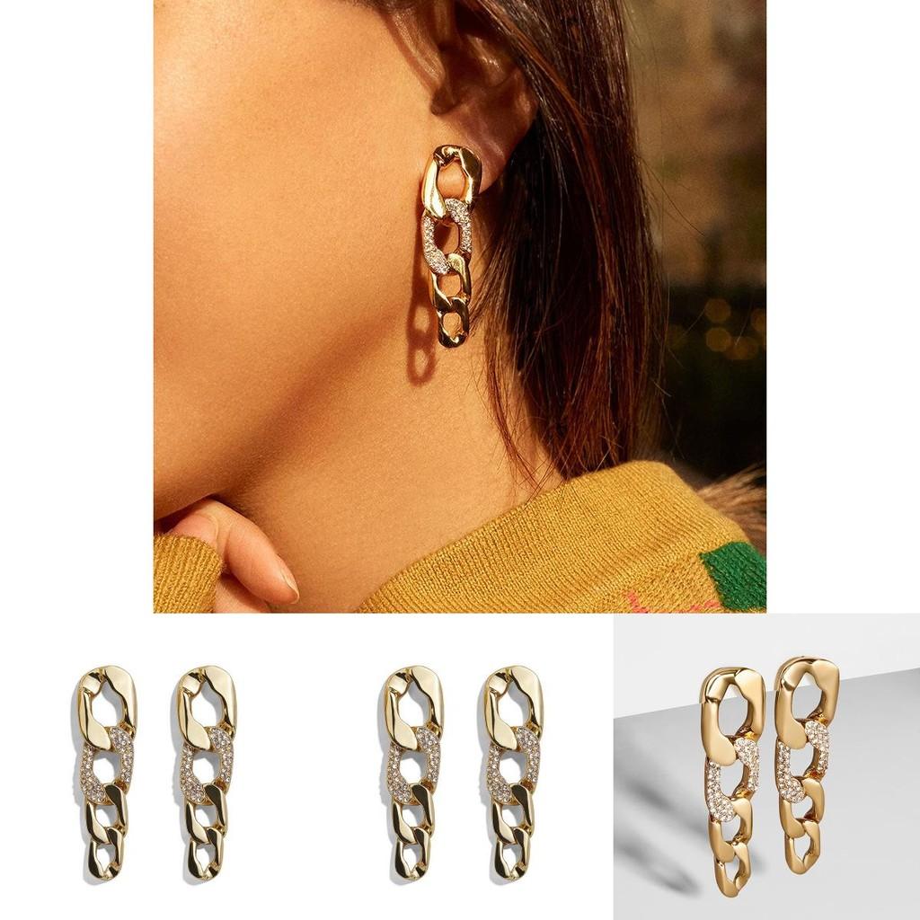 Trendy Alloy Geometric Earrings For Women With Exquisite Diamond Chain Design
