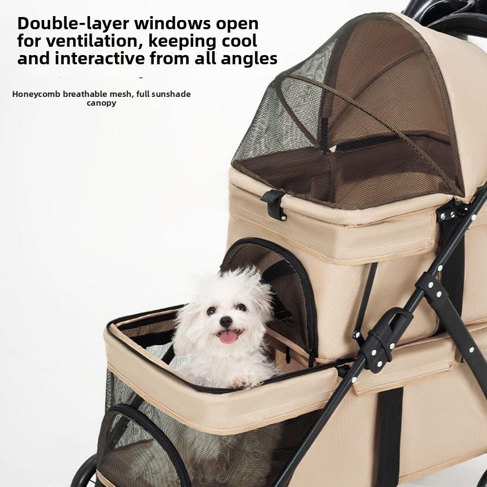 With 2 Carriages Double Pet Stroller Cup Holder Dog Stroller Multi-Pet Families