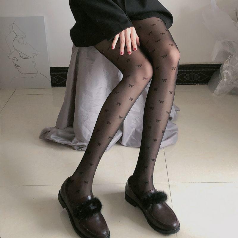 Douyin Summer JK Black Polka Dot Love Print Stockings - Sexy, Thin, Anti-Hook for Women