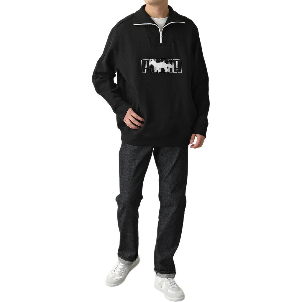 PUMA x Maison Kitsun Half Zip Sweater 'Black White' Men's 532322-01