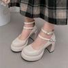 Trendy High Heels  Autumn New Mary Jane Solid Color Thick High Heels Double Button Design Comfortable High Heels Women's