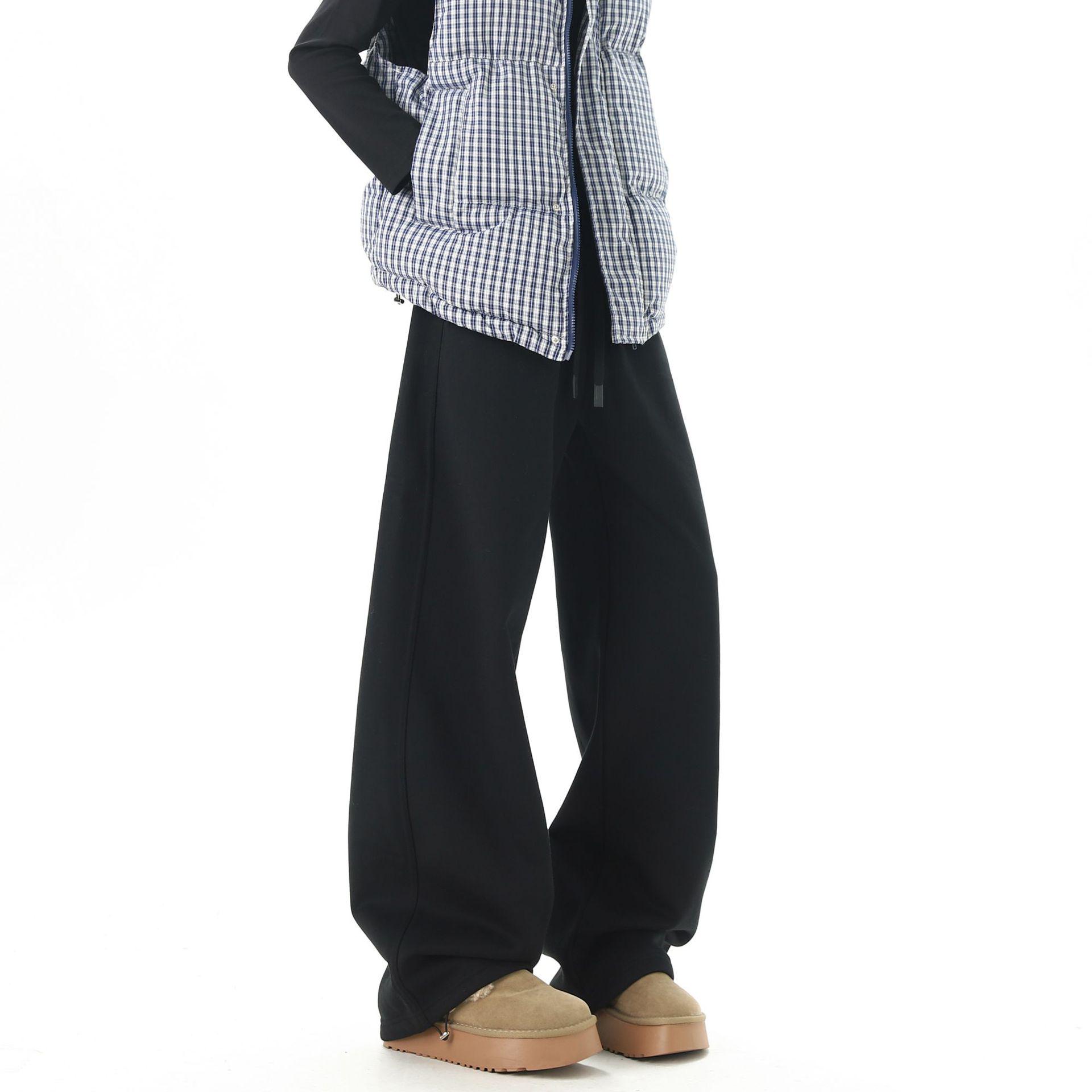 

Unisex Retro Brown Plush Sweatpants - Autumn/Winter, Loose Fit, Wide Leg, Casual Scythe Style XL чёрный