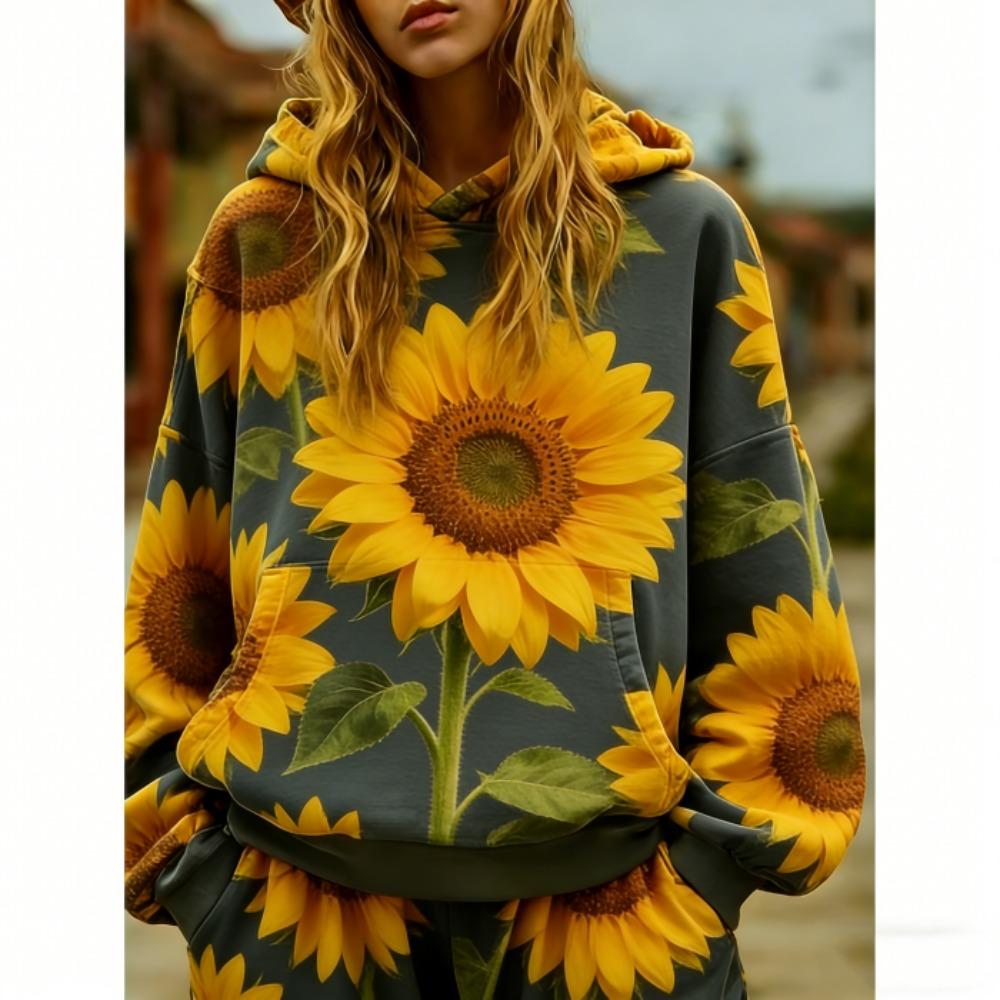 Europäisch Amerikanische Mode Sonnenblume 3D Druck Hoodie Damen Böhmisch Lässig Hoodie Streetwear Sweatshirt Damen Kleidung Oberteil