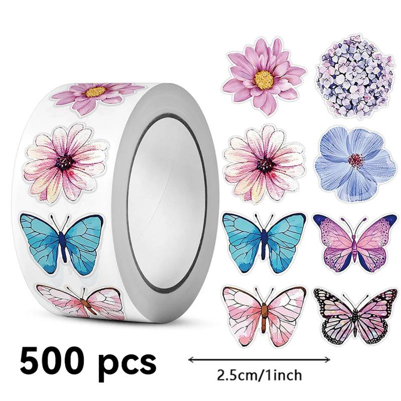 

500Pcs/Roll Butterfly Flower Animation Capybara Stickers Anime Decal Cute Kawaii Animation Round Label Sticker For Kids Plaything Gifts