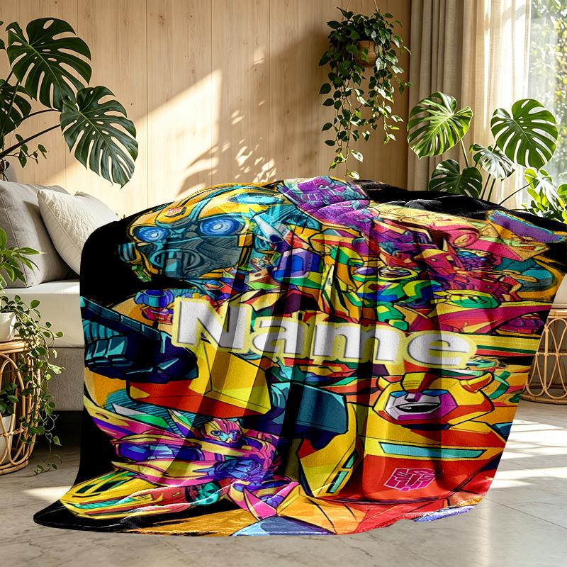Custom Name Personalized Transformers Print Blanket, Home Decor, Bedroom, Sofa, Camping, Couch, Gifts for Birthday Christmas