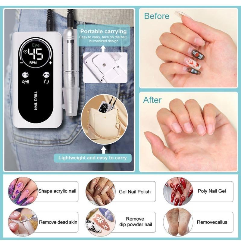 Professional 45000Rpm Electric Portable Nail Drill Machine Rechargeable Low Noise Nail Sander File For Manicure Salon Tool