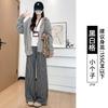 Black Plaid Pants Women's Pants New Autumn and Winter Thickened Straight Loose and Thin Small Casual Wide-leg Pants